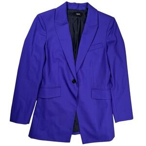 Theory Etiennette Good Wool Blazer Womens Sz 2 Long Fit Blue Iris Career Office